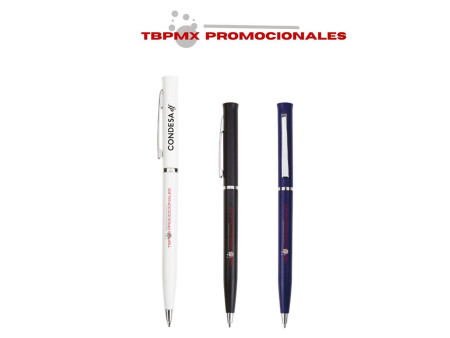 Bolígrafo plástico mate punta clip cromados retráctil slim promocional