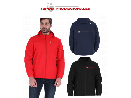 Chamarra poliéster con forro bolsa interna mangas ajustables gorro ajustable peak tuum promocional