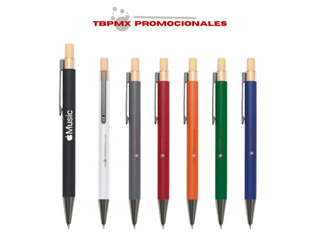 Boligrafo aluminio click acabado rubber botón bambu teacher promocional