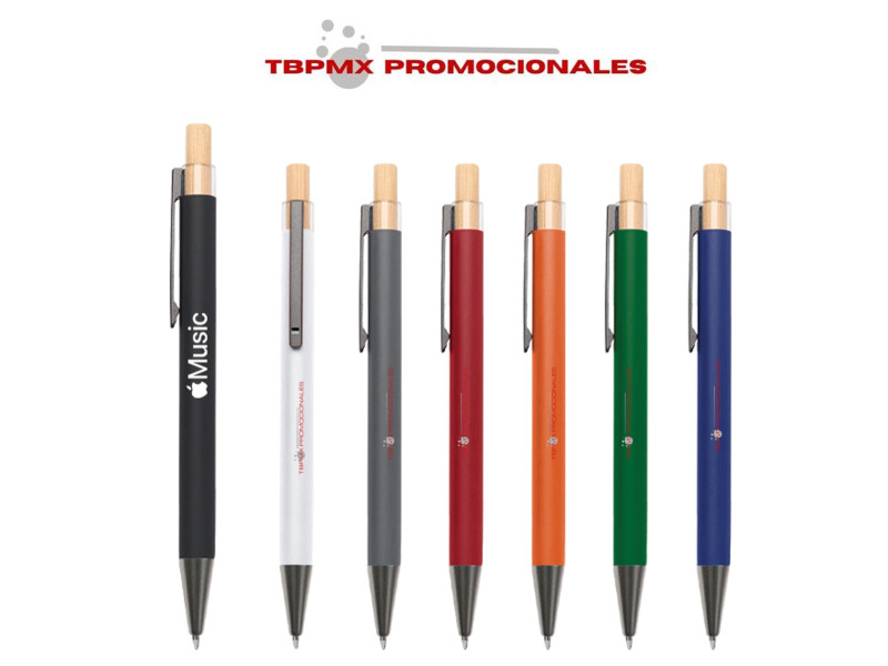 Boligrafo aluminio click acabado rubber botón bambu teacher promocional