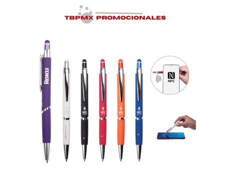 Bolígrafo aluminio acabado goma detalle cromo click NFC zanty promocional