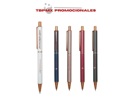 Bolígrafo aluminio clip detalle cromado oro rosa acabado mate goma verdi promocional
