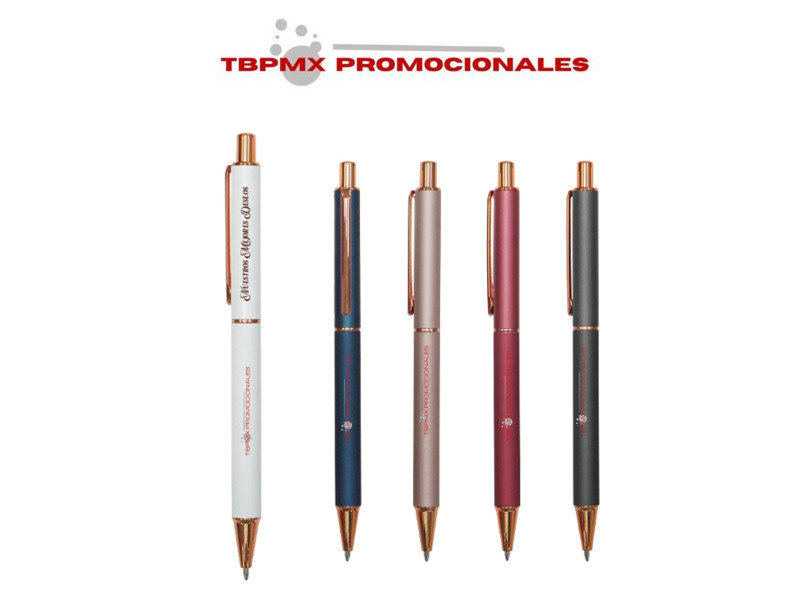 Bolígrafo aluminio clip detalle cromado oro rosa acabado mate goma verdi promocional