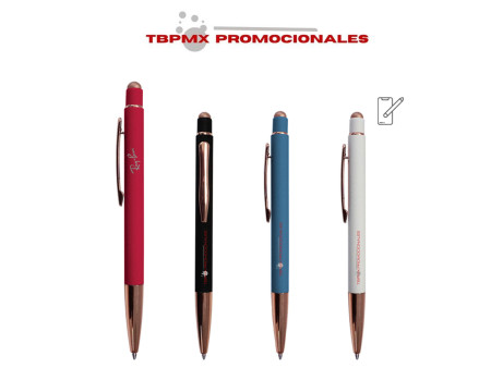 Bolígrafo metálico tinta negra alemana acabado goma brillante oro rosa leia promocional