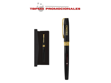 Bolígrafo metálico roller tinta alemana clip detalles oro de 18 kilates majestic promocional