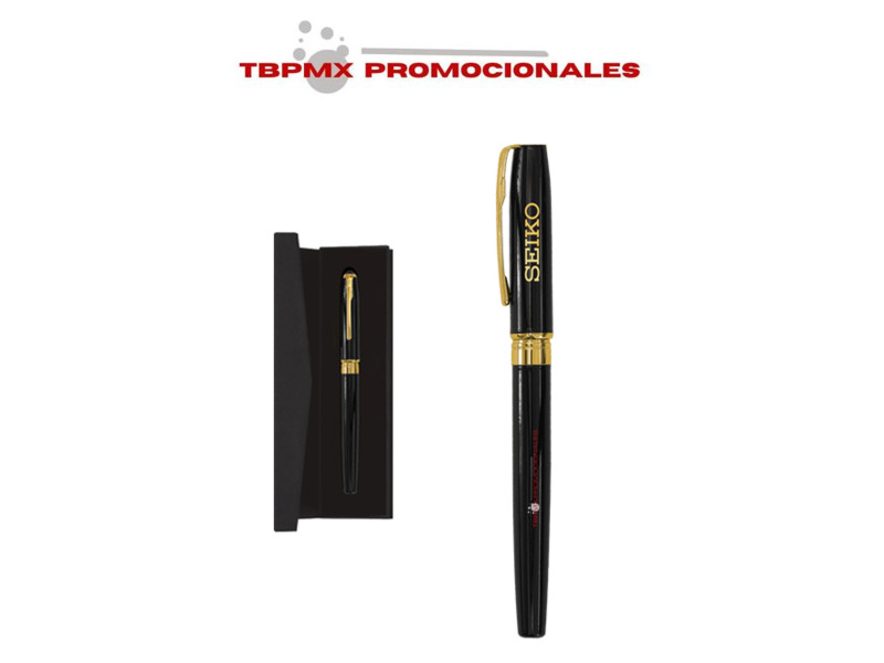 Bolígrafo metálico roller tinta alemana clip detalles oro de 18 kilates majestic promocional
