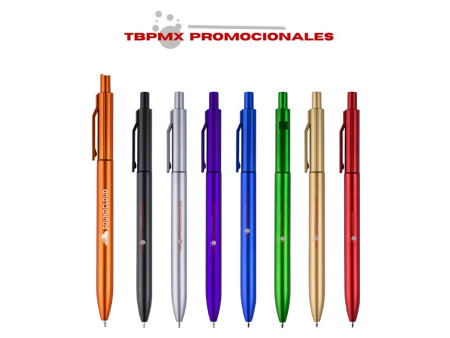 Bolígrafo plástico color metálico mate clip lineas verticales virtus promocional