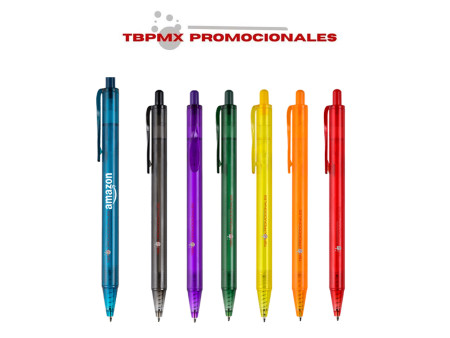 Bolígrafo plástico traslúcido mate clip detalle espiral click giros promocional
