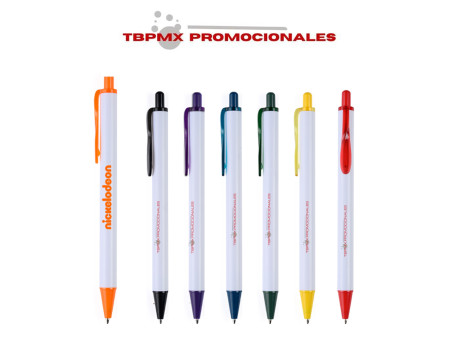 Bolígrafo plástico blanco mate boton punta color clip espiral girosak promocional