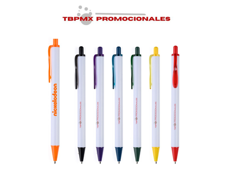 Bolígrafo plástico blanco mate boton punta color clip espiral girosak promocional