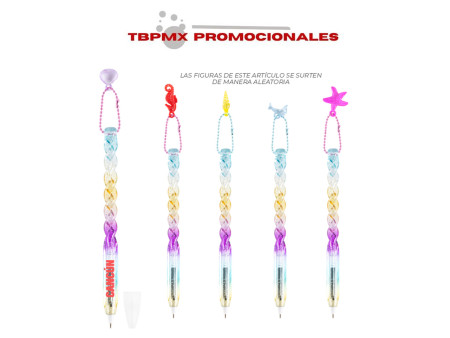 Bolígrafo plástico transparente tornasol glitter dije motivos marinos tury promocional