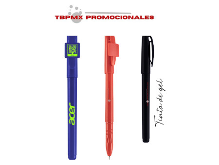 Boligrafo plástico tinta gel clip area impresión cuadrada para códigos QR cody promocional