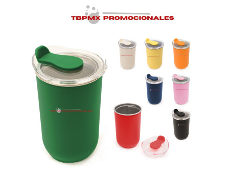 Vaso Termo termico acero inoxidable 350 ml tapa rosca seguro silicón malva promocional