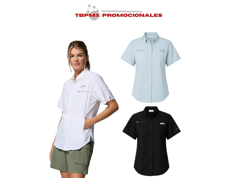 Camisa manga corta poliéster con rejillas de ventilación para dama mujer tamiami women mc columbia promocional