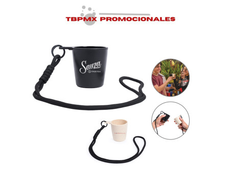 Vaso tequilero ecológico fibra de trigo 90 ml cordón removible shot promocional