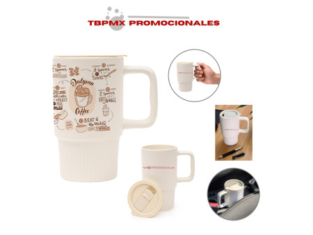 Tarro cerámica 440 ml para sublimación asa cuadrada acabado mate exterior magdalena promocional