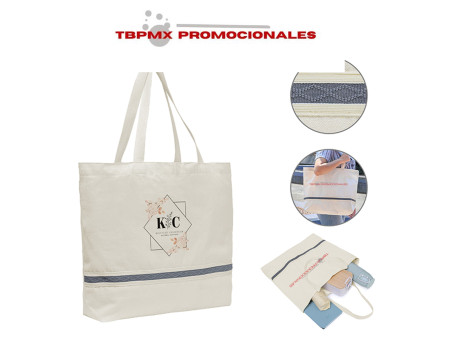 Bolsa polialgodón asas dobles texurizado gris cintillo frontal mary promocional