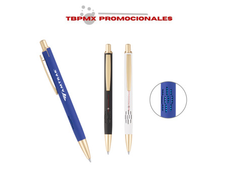 Bolígrafo metálico tinta negra alemana acabado goma boton en oro mate greca promocional