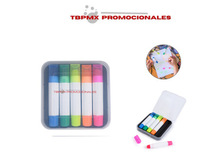 Set 5 marcadores retractiles de cera indeleble con estuche pony promocional