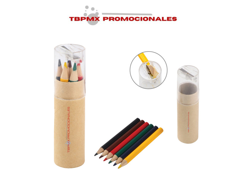 Set ecológico cartón cilindrico 6 colores con sacapuntas coloreando promocional