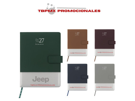 Agenda semanal 2027 pasta rigida bicolor poluretano con cintillo magnético 96 hojas cannes promocional