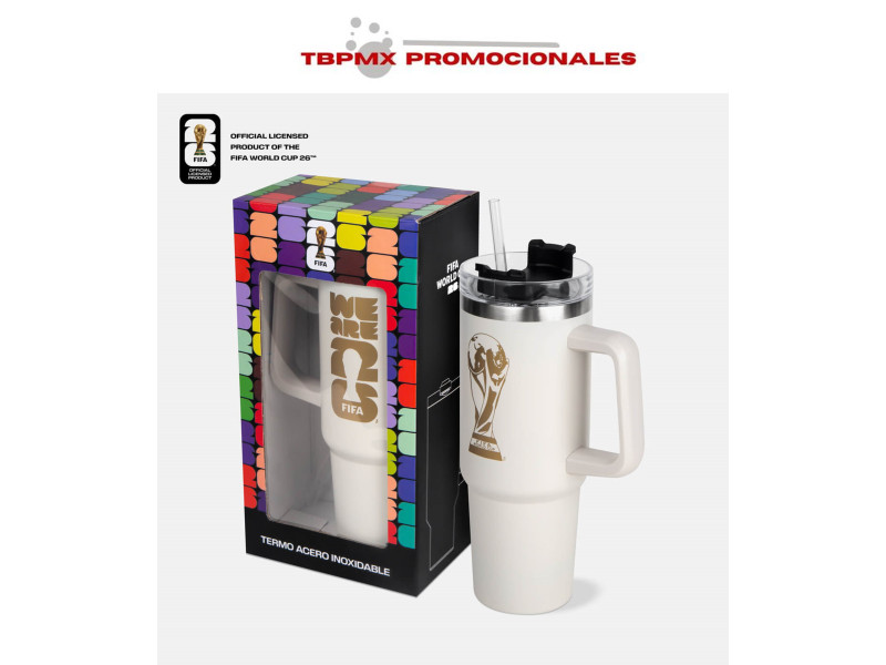 Termo acero inoxidable 880 ml doble pared oficial fifa world cup 2026 con tapa popote promocional