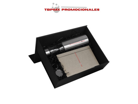 Set de regalo libreta ecológica 70 hojas termo de vidrio doble pared 500 ml llavero shine promocional