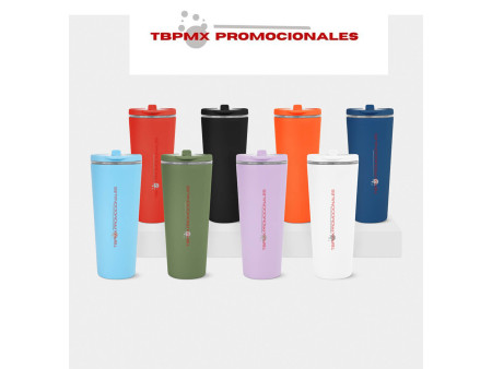 Vaso termo termico acero inoxidable 800 ml doble pared tapa rosca aro asa popote bloem promocional