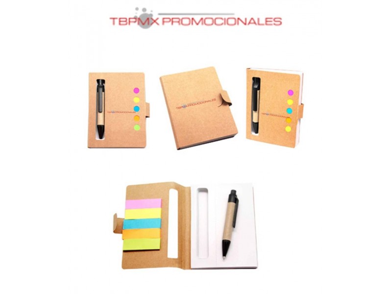 Mini libreta ecologica 80 hojas blancas puteadas papel reciclado notas adhesivas boligrafo forum promocional