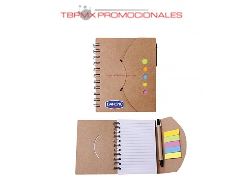 Libreta ecologica 70 hojas rayadas notas adhesicas boligrafo espiral yoker promocional