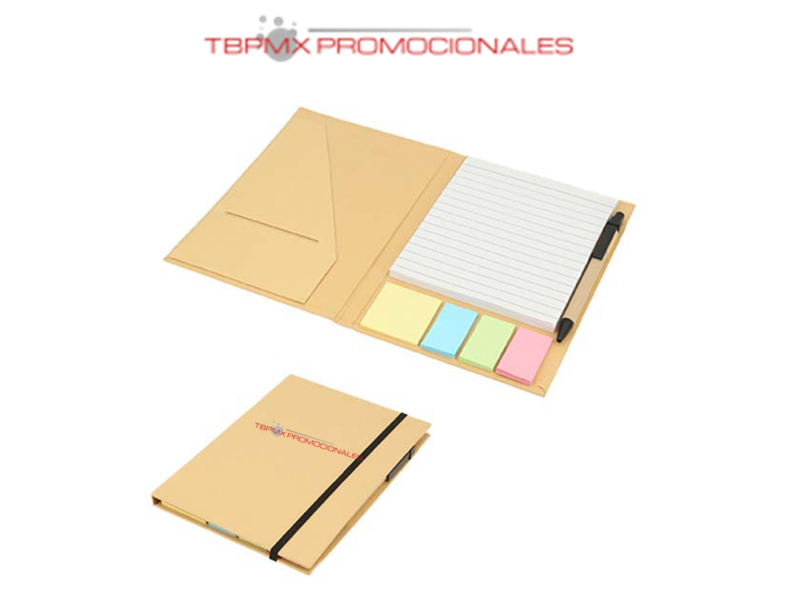 Libreta ecologica carton 70 hojas rayadas boligrafo notas adhesivas porta tarjetas cole promocional