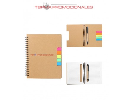 Libreta ecologica 70 hojas espiral bandas adheribles boligrafo soi promocional