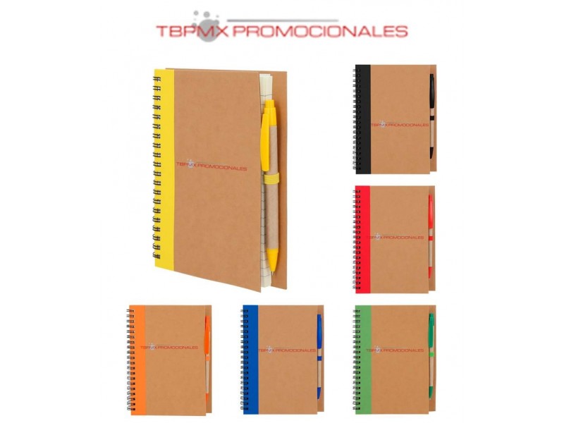 Libreta ecologica 70 hojas rayadas espiral boligrafo boston promocional