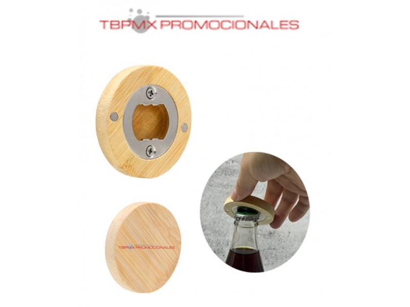 Destapador bambu con iman circular porter promocional