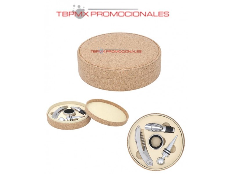 Set vino estuche corcho circular syrah promocional