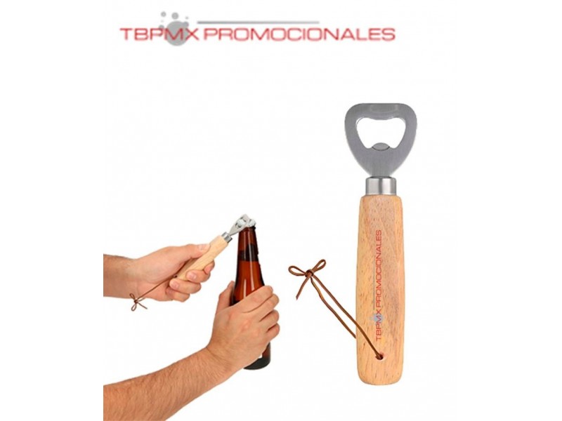 Destapador de madera con cordon bottle promocional