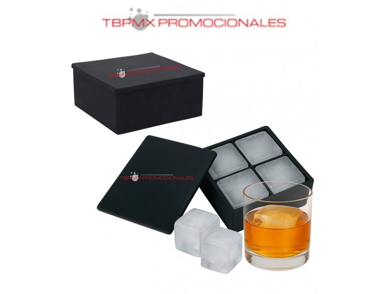 Recipiente de silicon para 4 hielos con tapa glace promocional