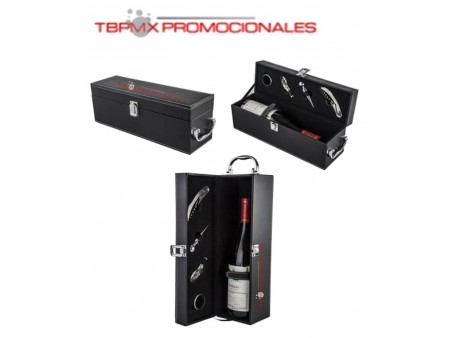 Set de vino curpiel 4 accesorios merlot promocional