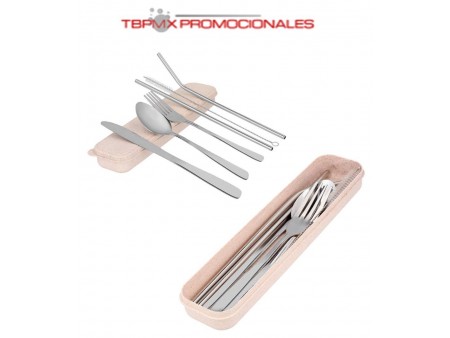 Set cubiertos con estuche fibra de trigo godin promocional