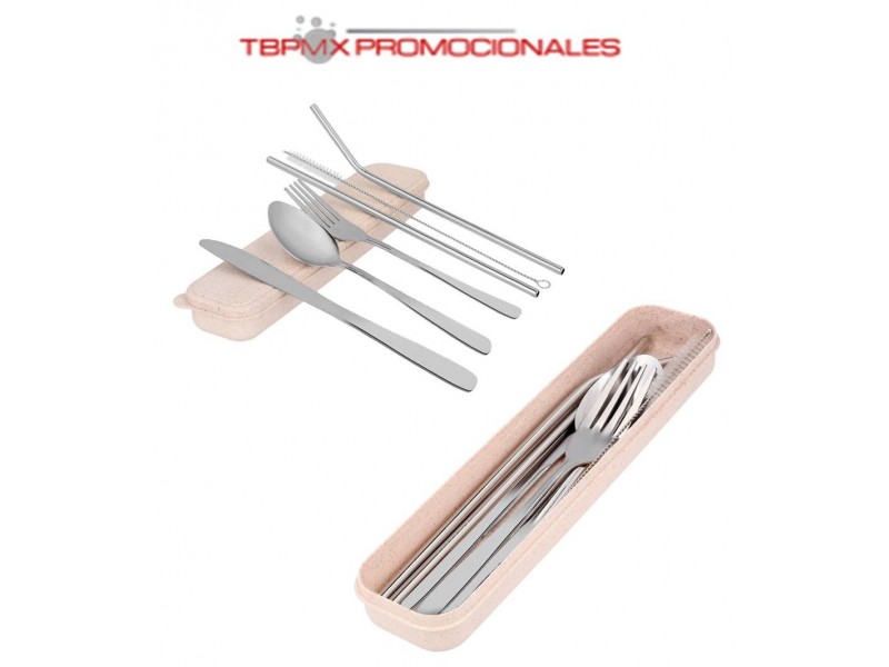 Set cubiertos con estuche fibra de trigo godin promocional