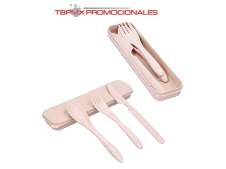 Set cubiertos fibra de trigo mani promocional