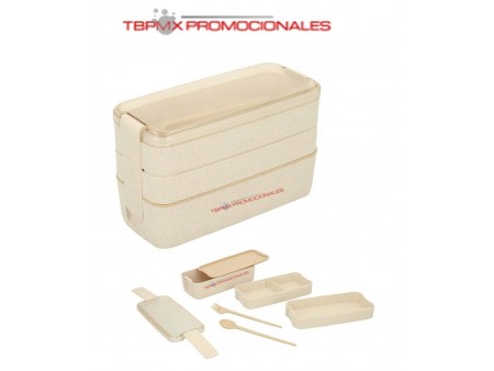 Contenedor para alimentos fibra de trigo 3 niveles cubiertos niguiri promocional