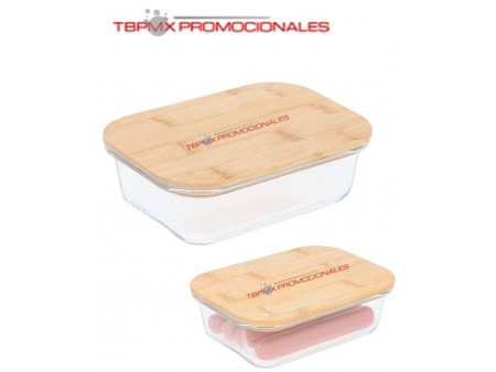 Contenedor de vidrio tapa bambu juliana promocional
