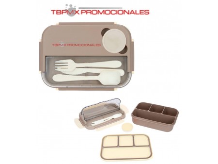 Contenedor de alimentos plastico compartimentos doble tapa con cubiertos jim promocional