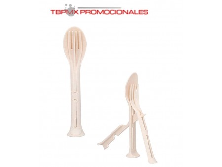 Set de cubiertos fibra de trigo ensamblables forky promocional