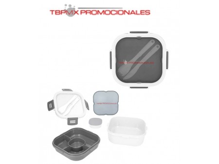 Contenedor de alimentos plastico 2 niveles cubiertos curry promocional