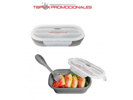 Contenedor de alimentos silicon plegable con utensilios tarta promocional
