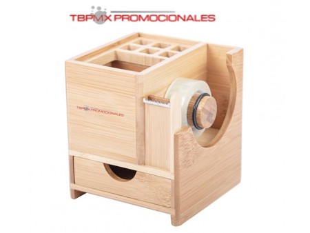 Lapicera multifuncional bambu para escritorio bamdesk promocional