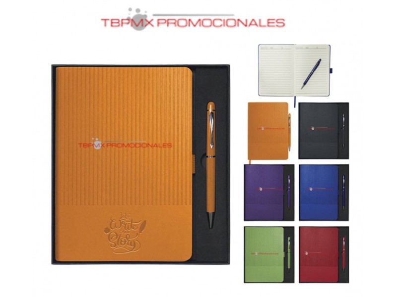 Set libreta boligrafo metalico 96 hojas rayadas boligrafo punta touch neruda promocional