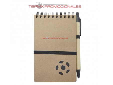 Libreta ecologica carton dieño balon futbo soccer 70 hojas rayadas espiral con boligrafo script promocional
